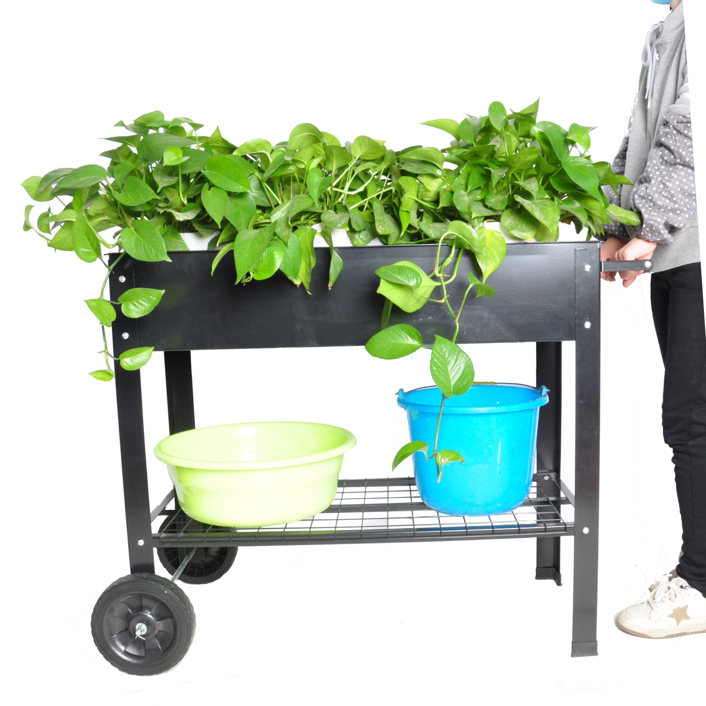 Garden Cart Planter with Wheels - Mobile Elevated Bed for Herbs & Veggies