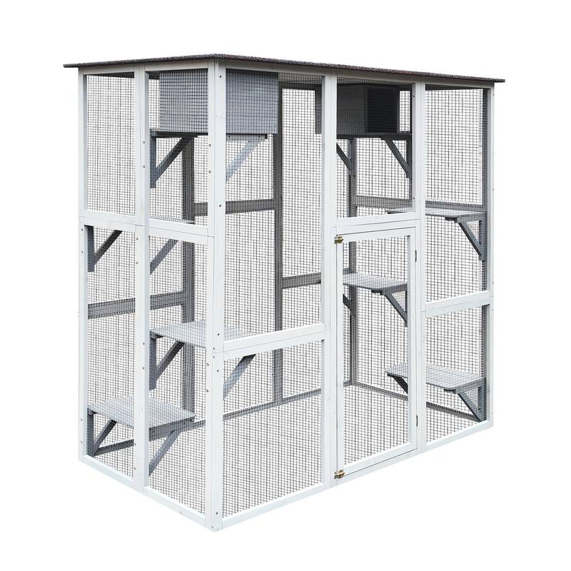 Cozy Cat Retreat: Weatherproof Outdoor Enclosure with Jumping Platforms and Napping Houses