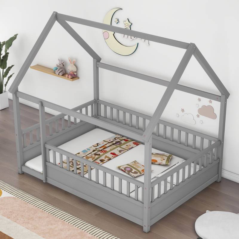 Playful Wooden House Bed for Kids