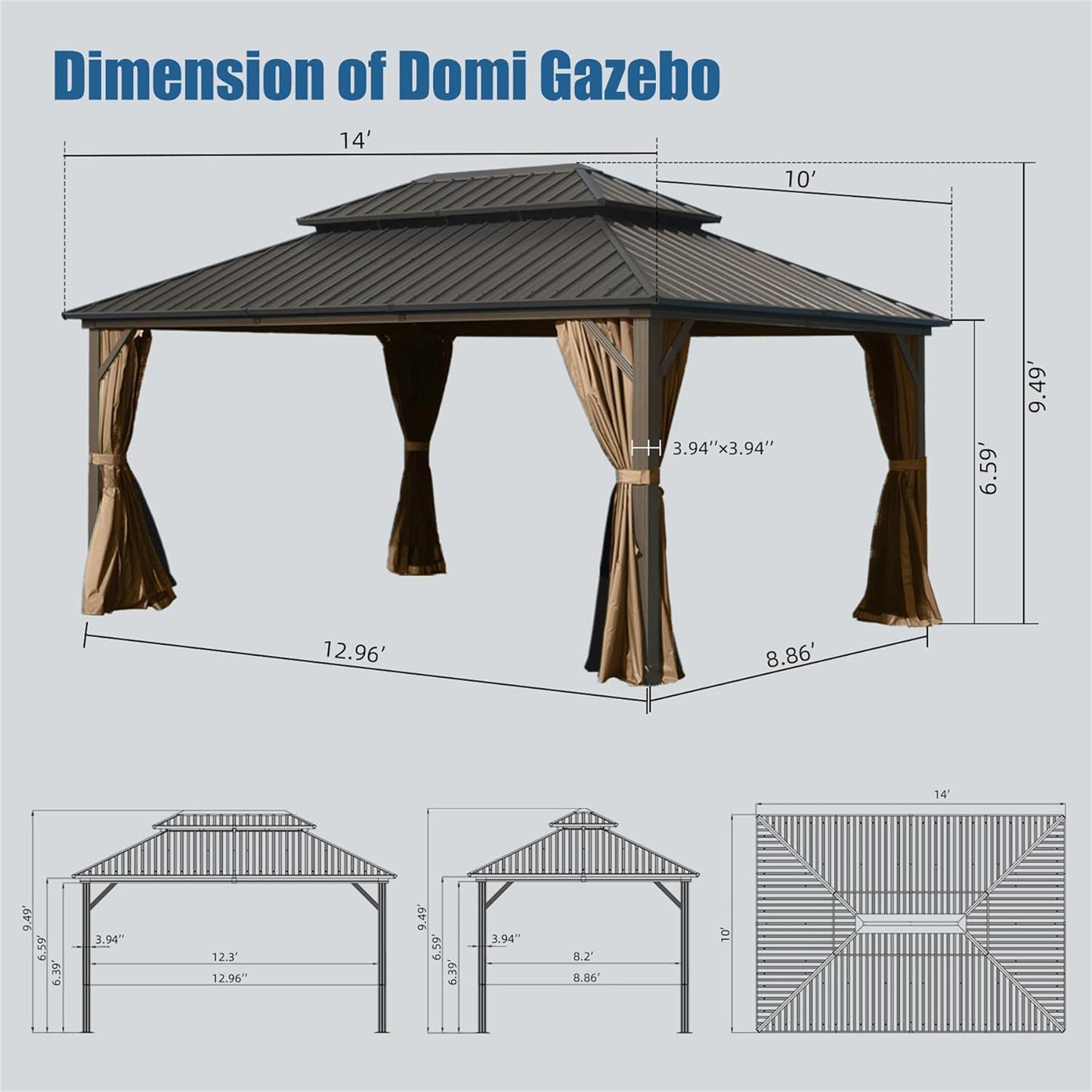 All-Weather Aluminum Gazebo with Curtains and Netting