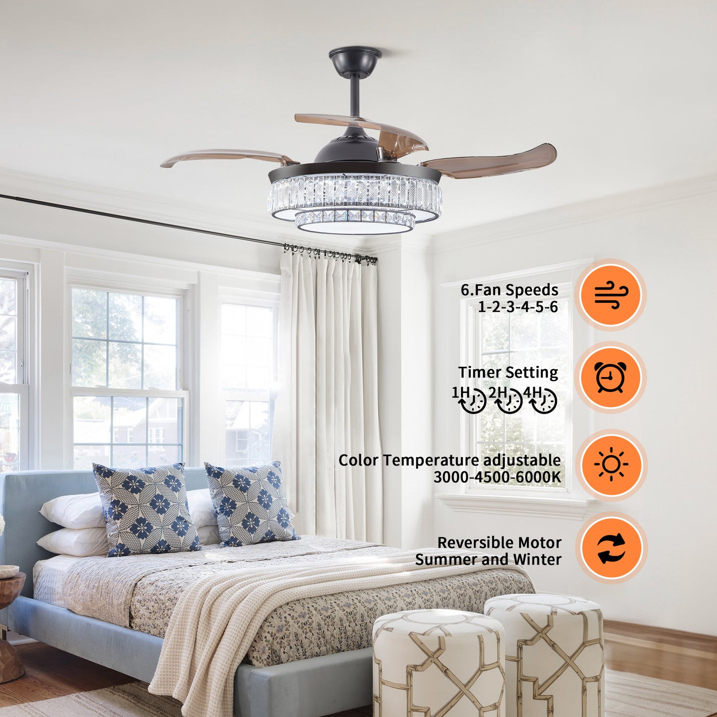 Sleek LED Ceiling Fan with Light & Remote - Modern Comfort for Every Room