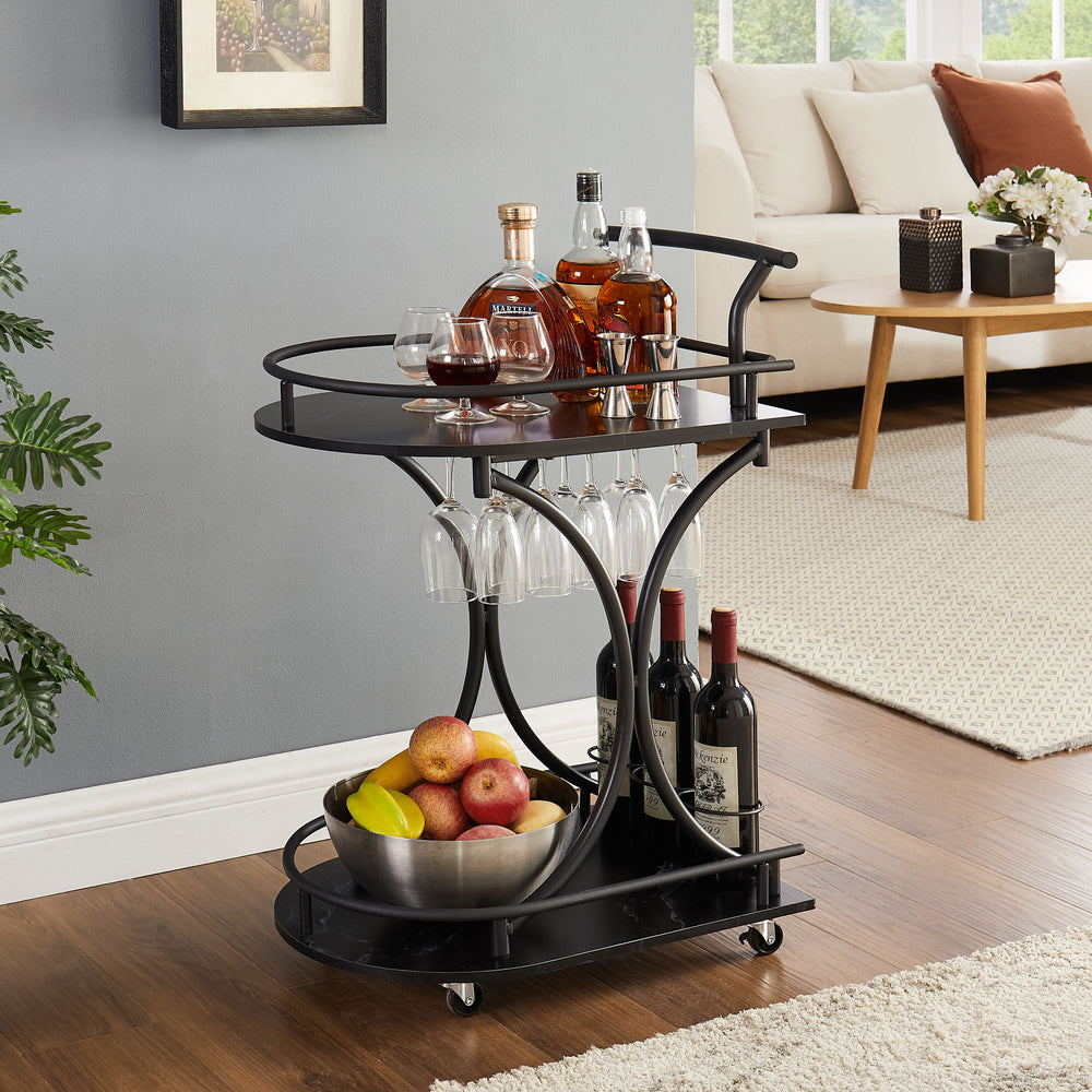 Chic Retro Bar Cart with Wine Rack & Glass Holder