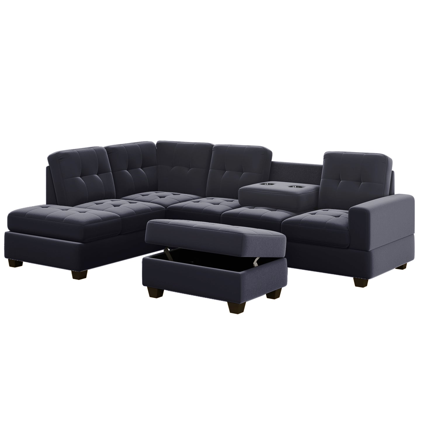 Chic L-Shaped Sectional Sofa with Storage & Cup Holders