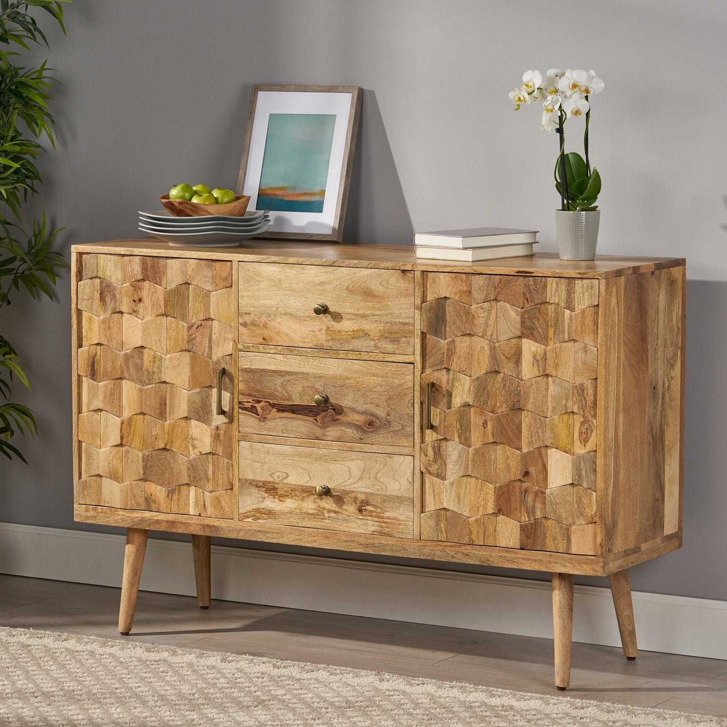 Chic 3-Drawer Sideboard with Trendy Doors