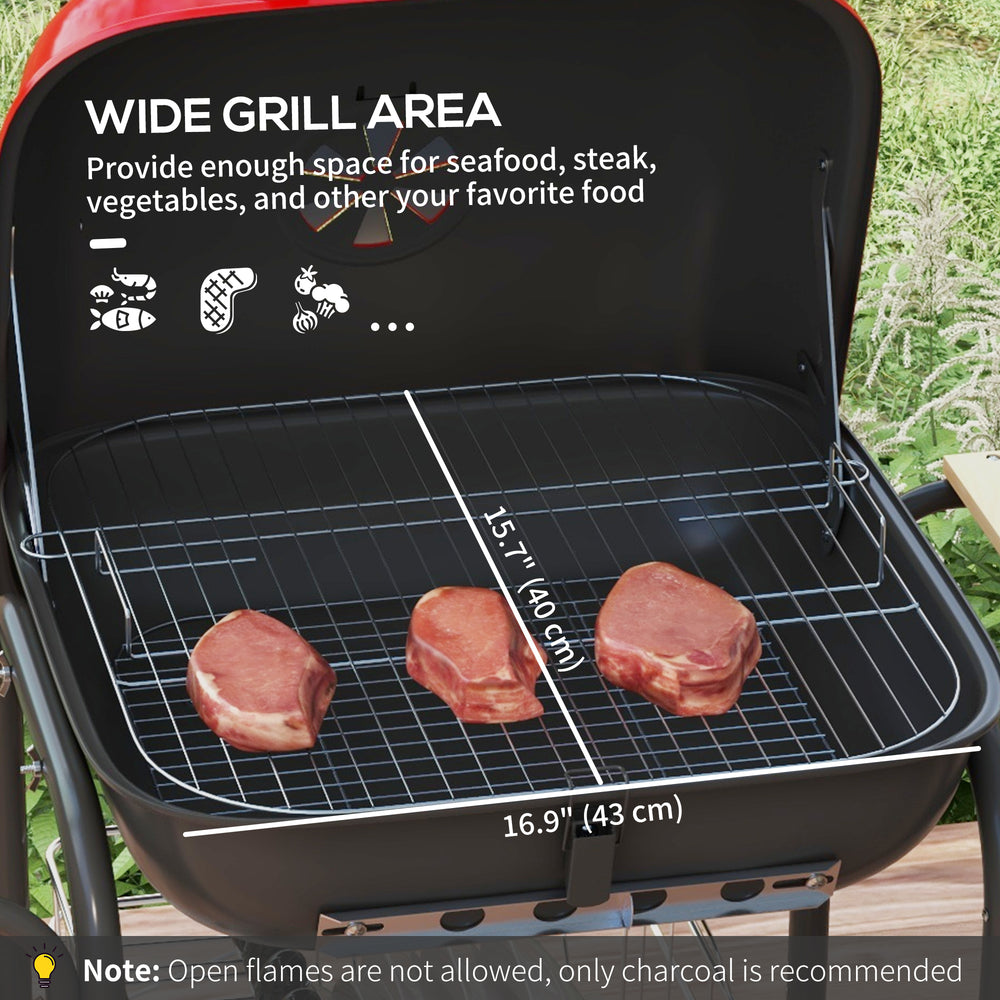 Red Hot Portable Charcoal Grill with Wheels and Side Tables