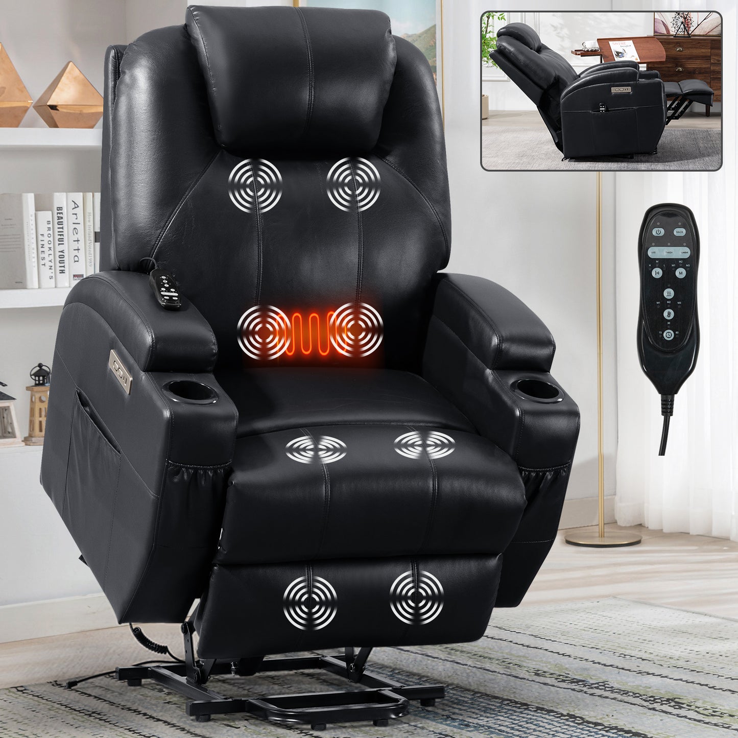 CozyLift Recliner: Heated Massage Chair with Cup Holders & USB Charging