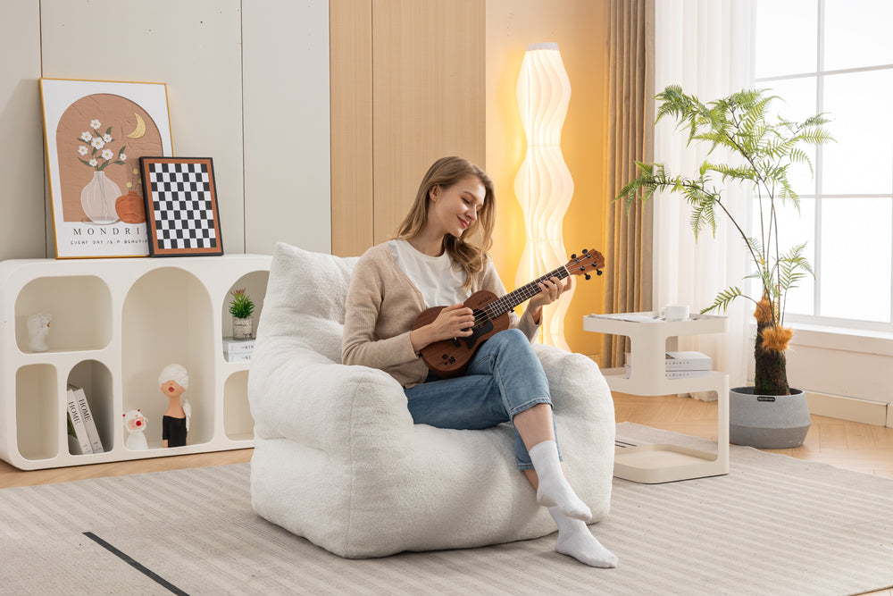 Cozy Ivory Teddy Bean Bag Chair