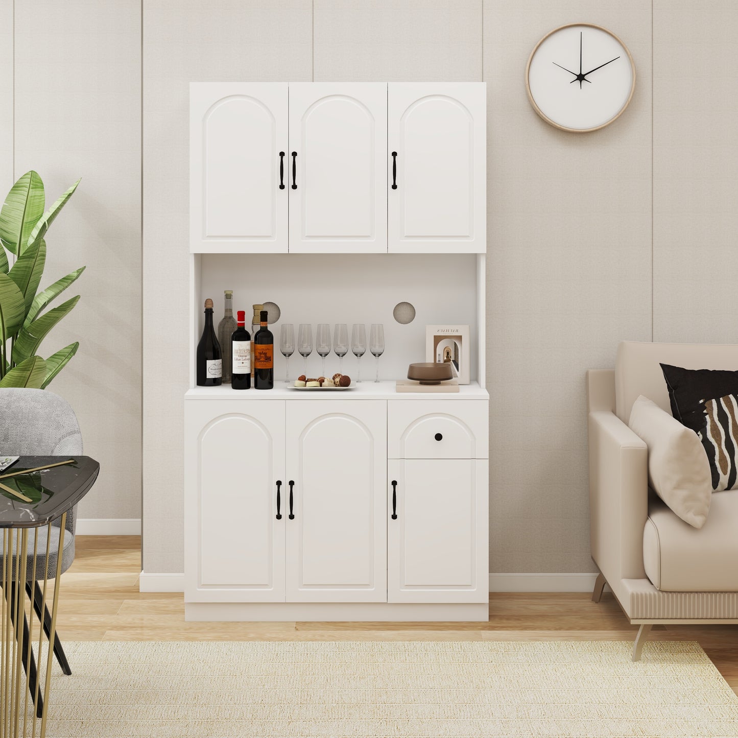 Charming White Kitchen Pantry with Countertop & Adjustable Shelves