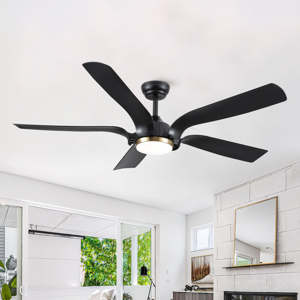 Smart Ceiling Fan with Sleek Matte Black Finish and Antique Brown Blades