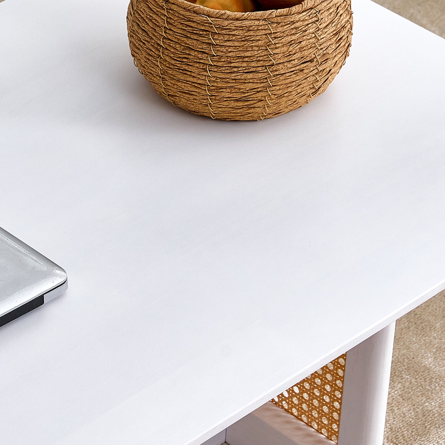 Chic Chinese Solid Wood Coffee Table with Rattan Touch