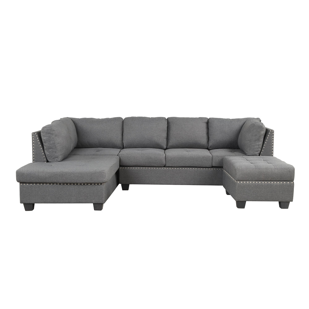 Cozy Gray Reversible Sectional Sofa with Storage Ottoman