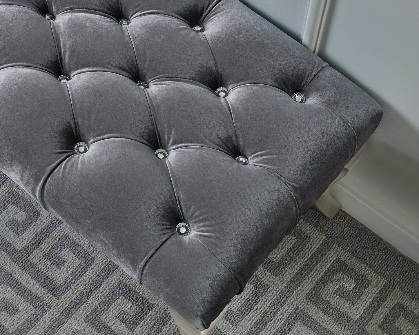 Chic Gray Tufted Bench with Nailhead Accent