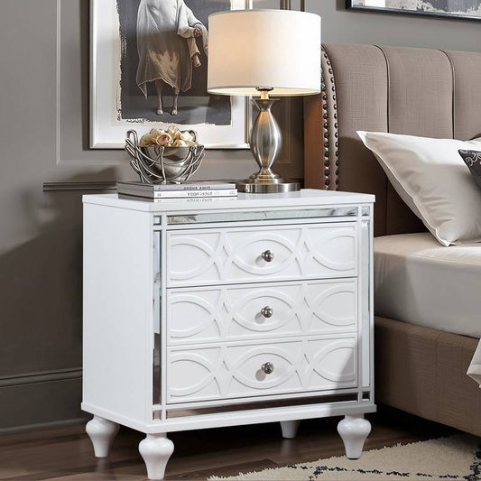 Glam White Nightstand with Crystal Accents
