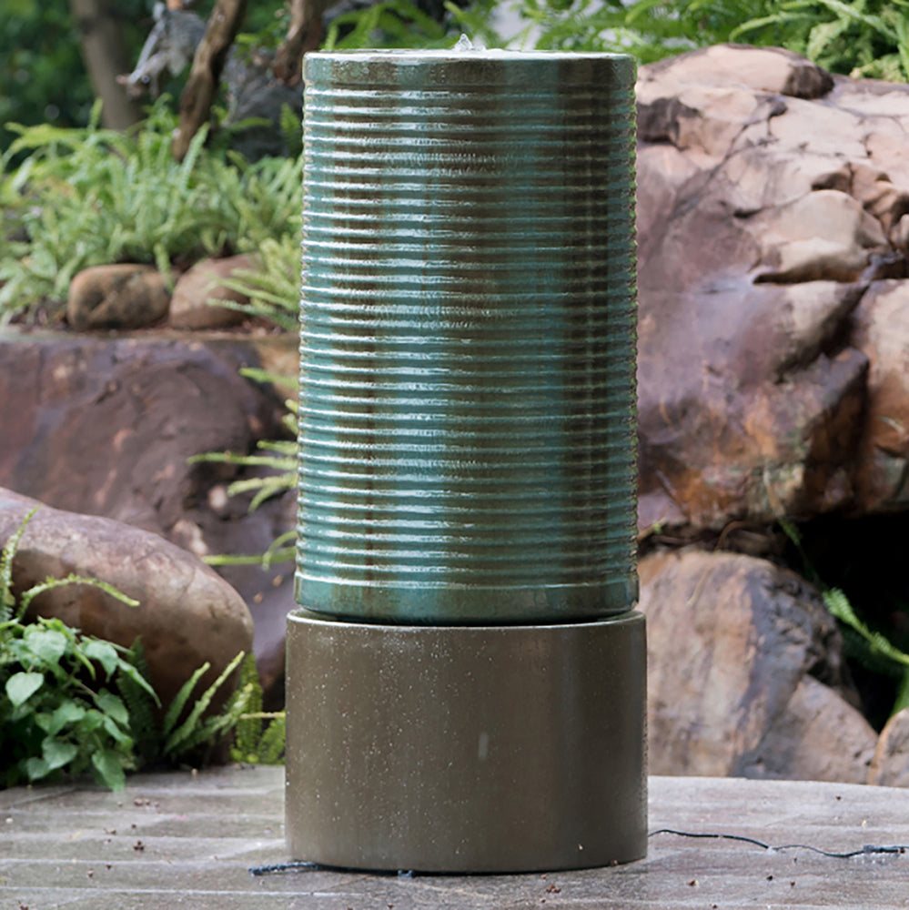 Chic Concrete Cylinder Bird Bath Fountain