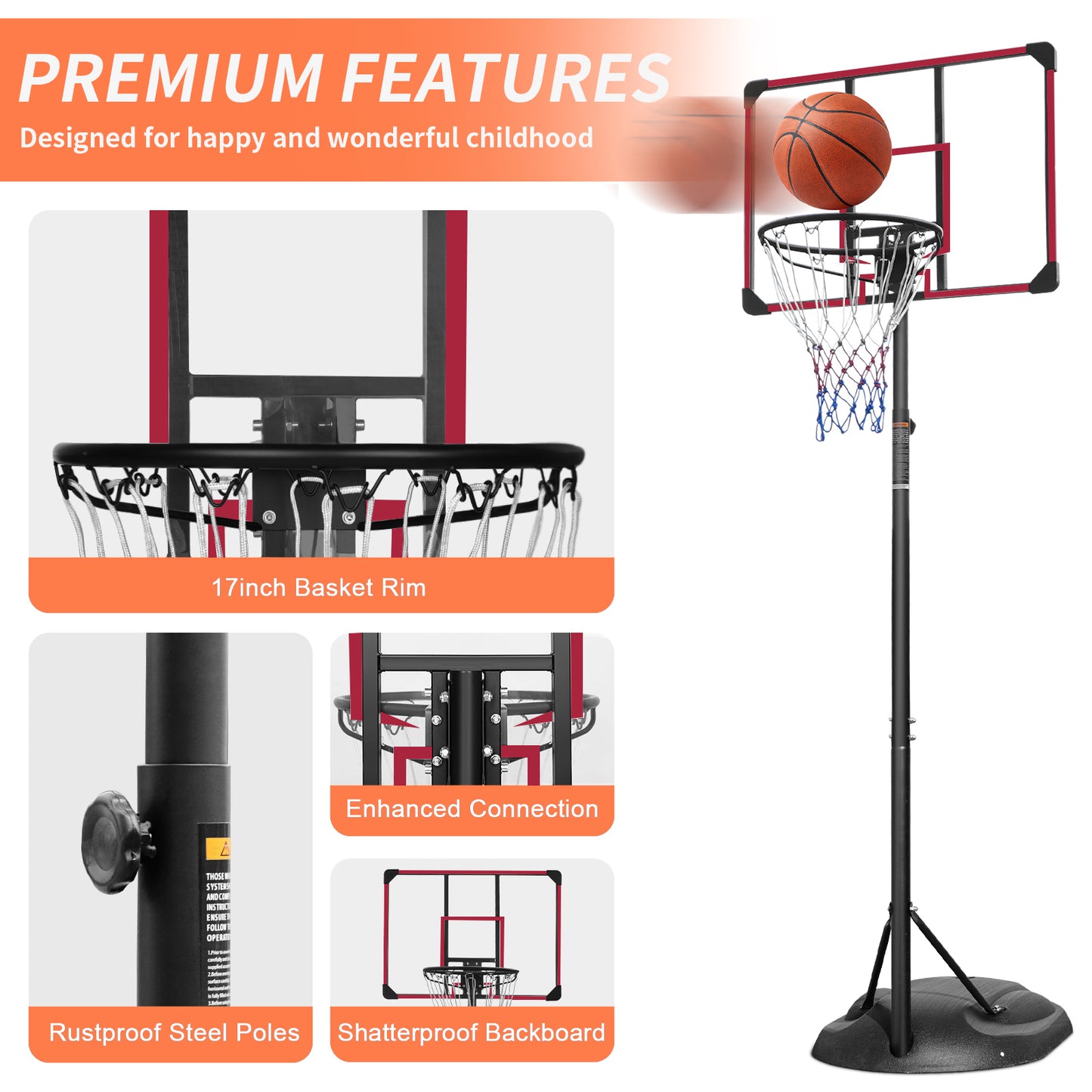 Adjustable Portable Basketball Hoop with Wheels