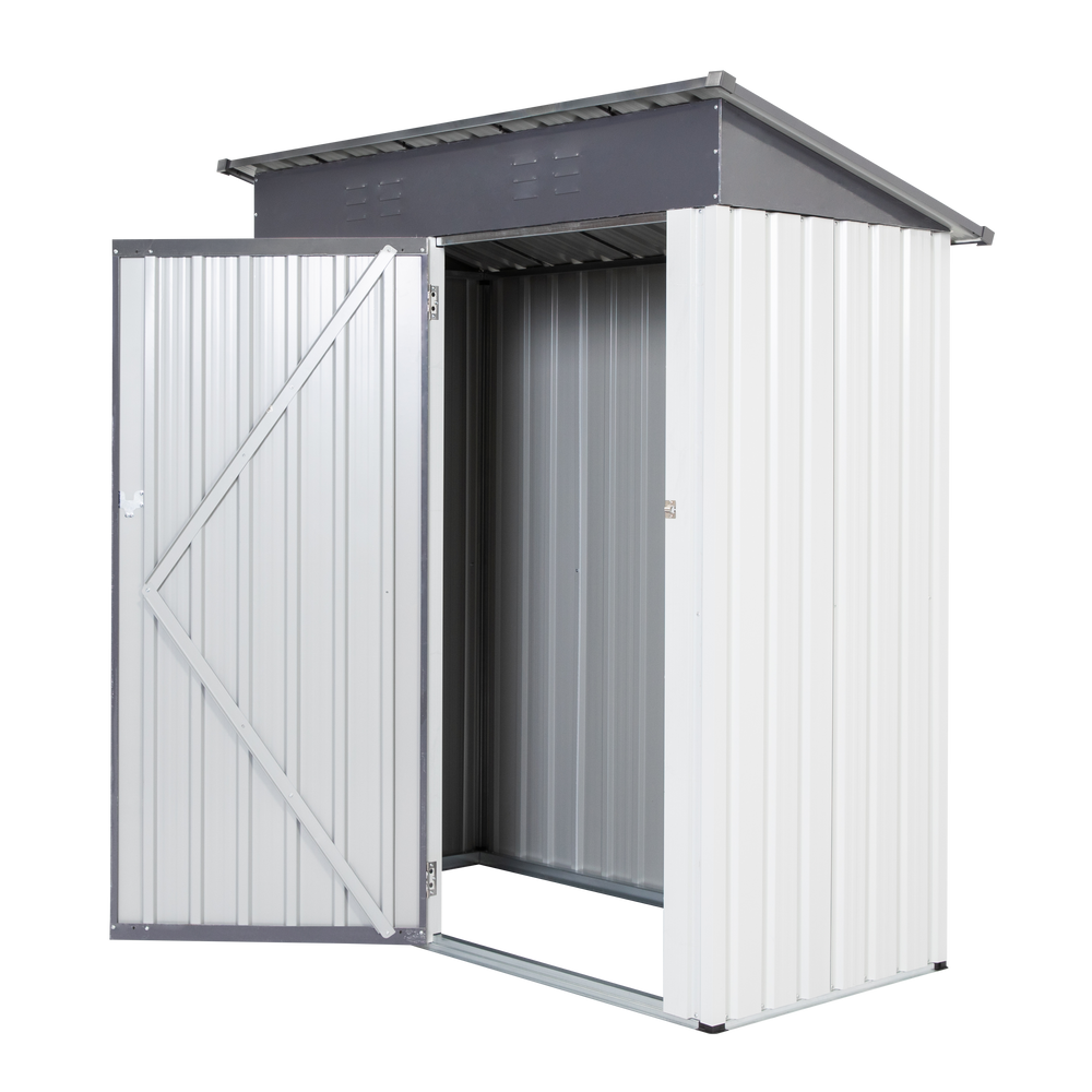 Garden Essentials Metal Storage Shed - Gray & White Rainproof Tool Keeper