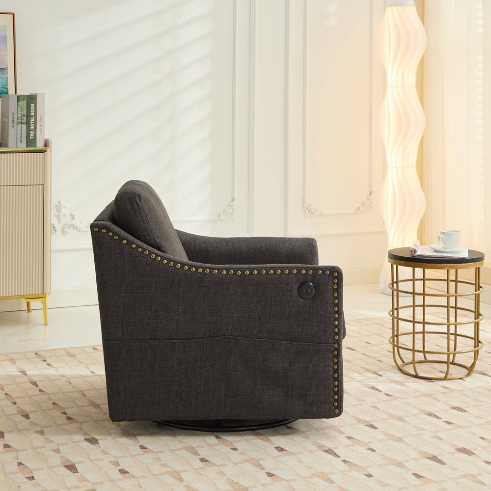 Chic Swivel Accent Chair with USB & Storage