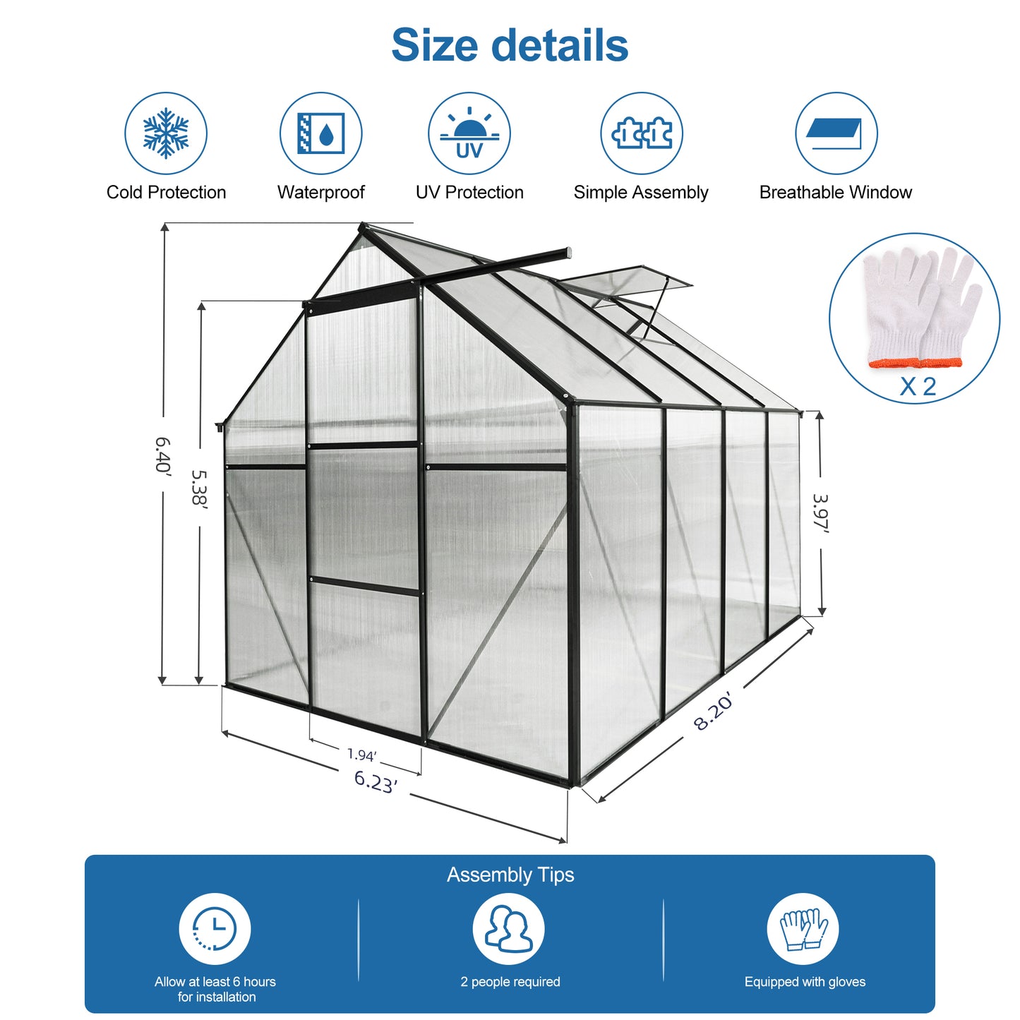 All-Season Walk-In Polycarbonate Greenhouse with Heavy-Duty Base