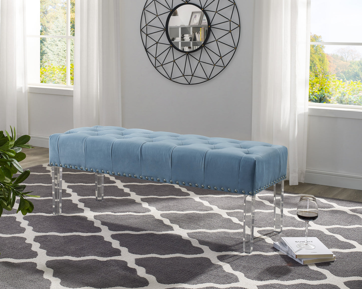 Cozy Velvet Button-Tufted Bench with Chic Acrylic Legs