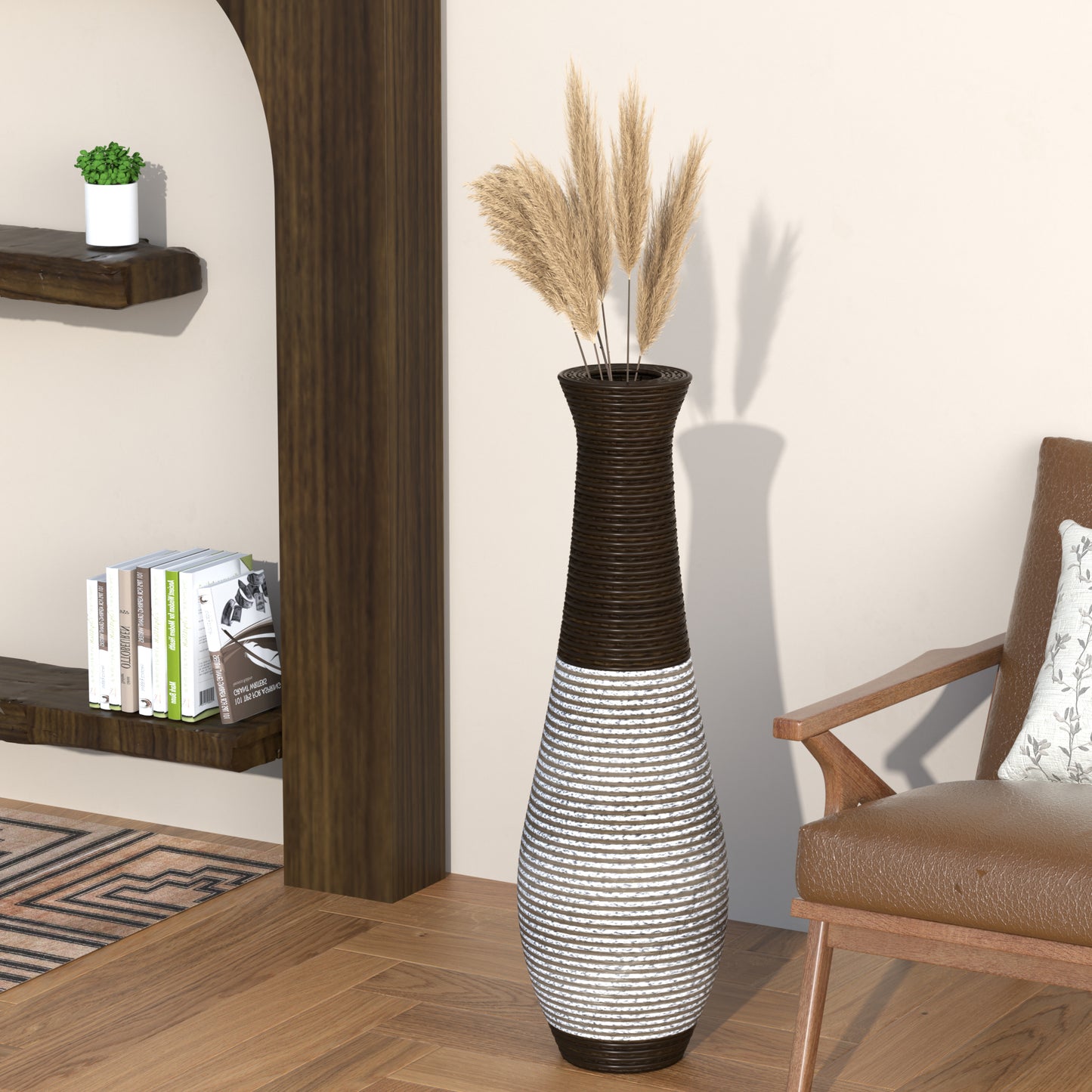 Elegant Rattan Floor Vase - Stylish Home Accent Decor