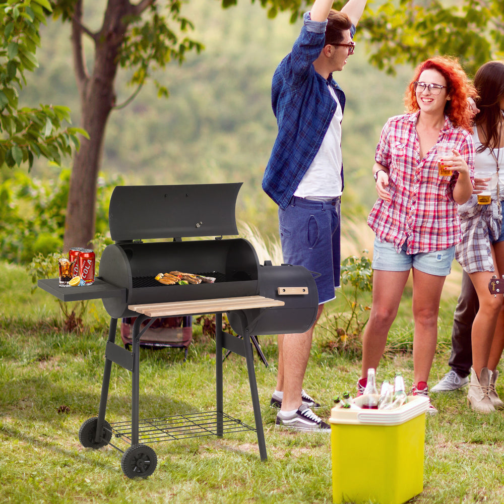 Outsunny Portable Charcoal Grill & Smoker with Wheels