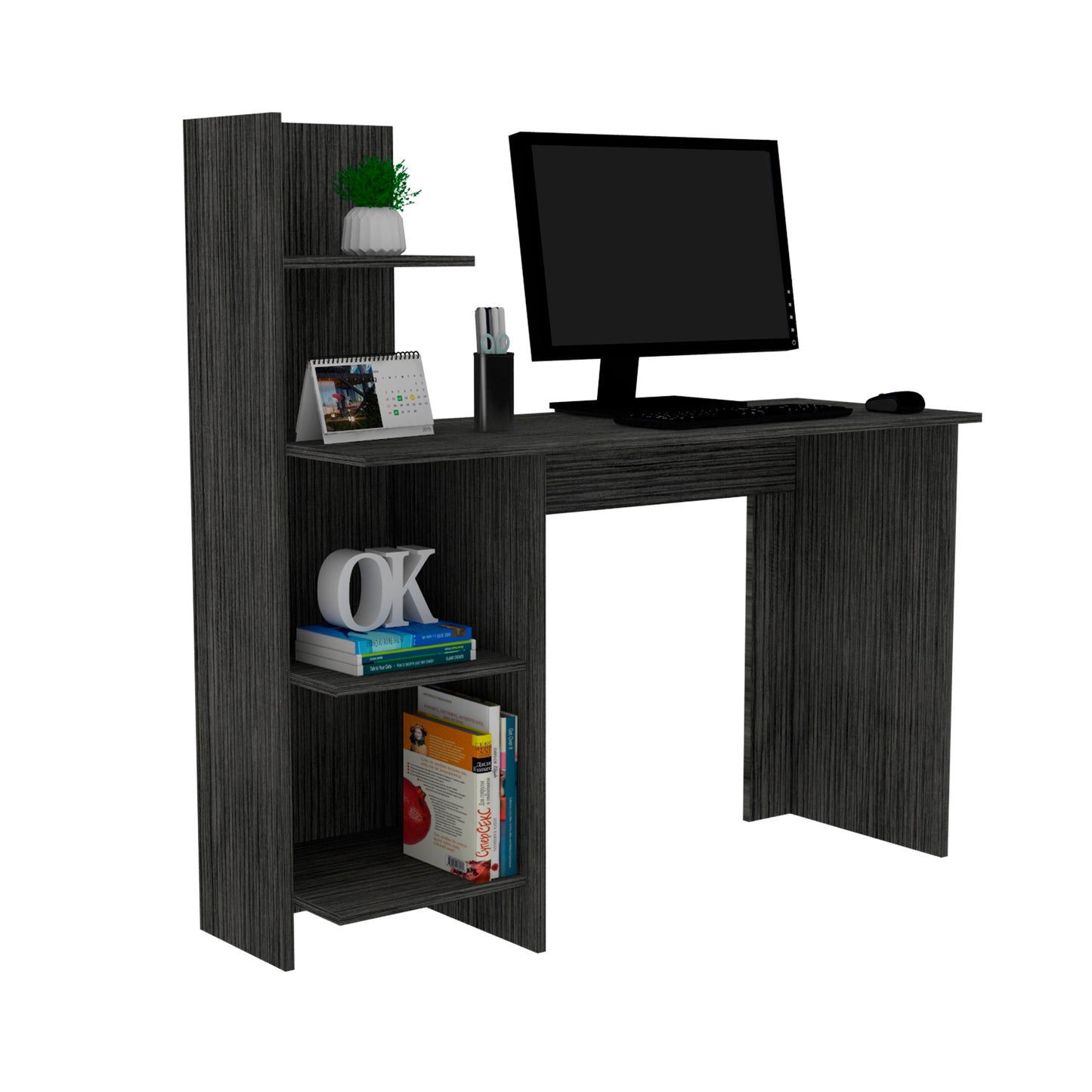 Wichita Light Gray Desk with Four Shelves