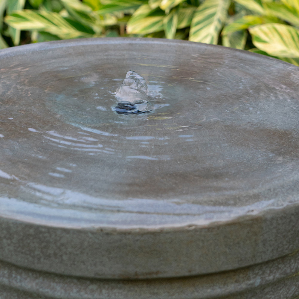 Rustic Green Cylinder Fountain & Bird Bath