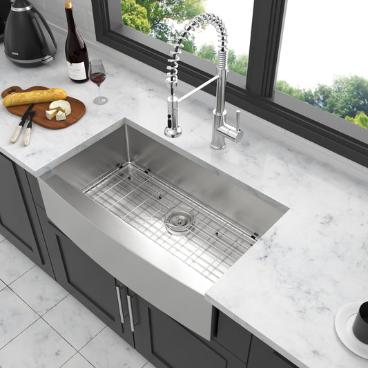 Charming Brushed Nickel Farmhouse Sink