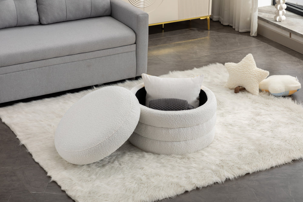 Elegant Ivory Storage Ottoman