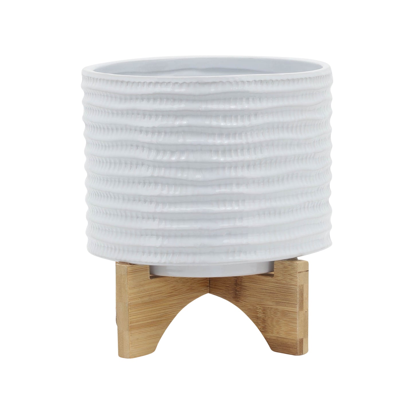 Stylish Textured White Planter with Stand