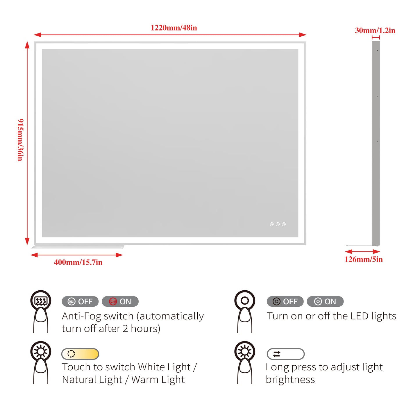 GlowSmart LED Bathroom Mirror - Adjustable Lighting & Anti-Fog Touch Control