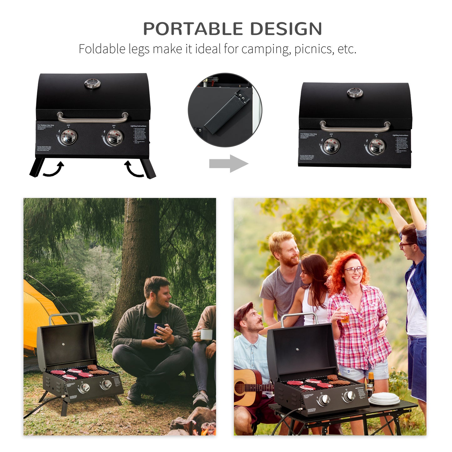 Outsunny Portable 2-Burner Gas Grill - Perfect for Camping & Picnics