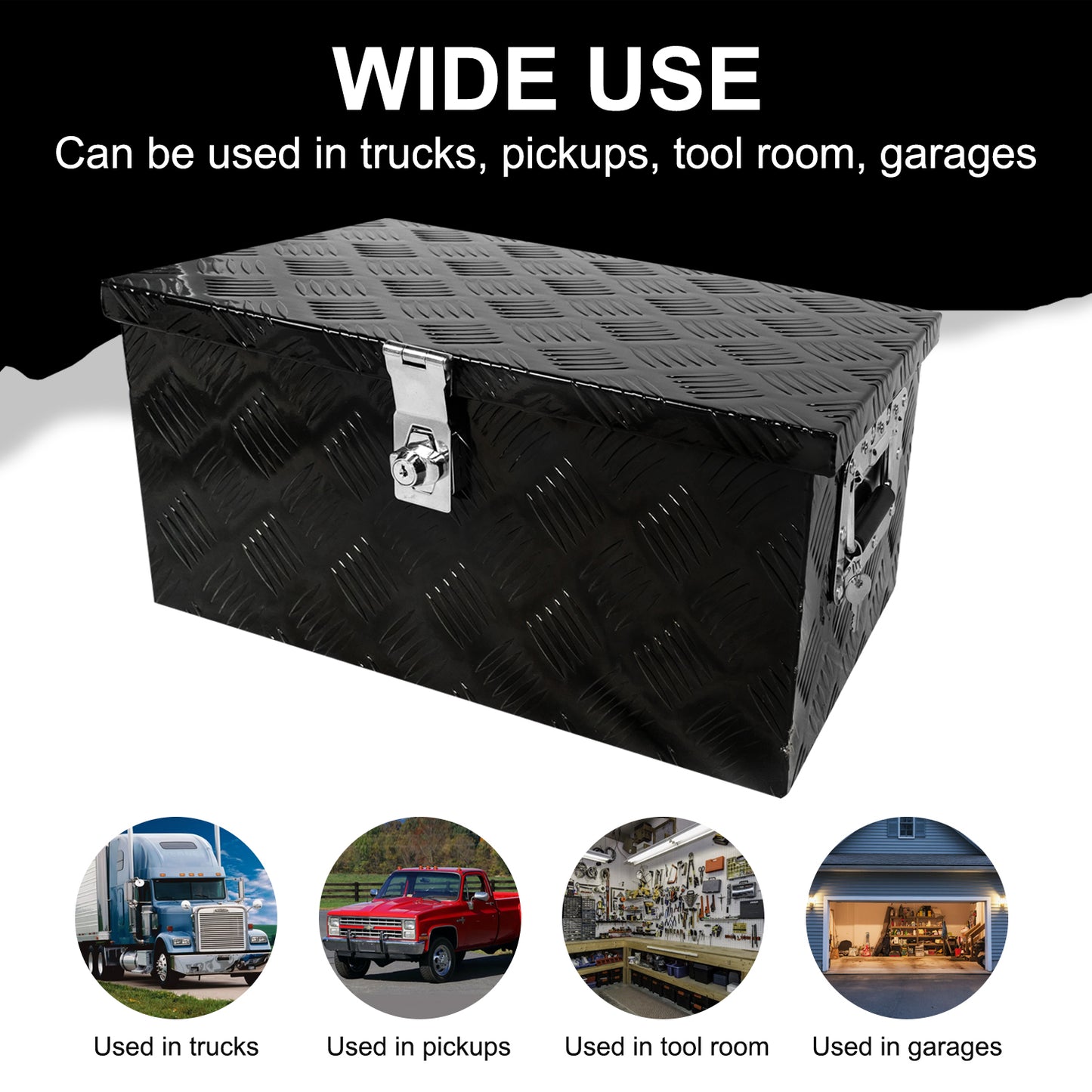 Sturdy Black Aluminum Truck Tool Box with Lock and Handle