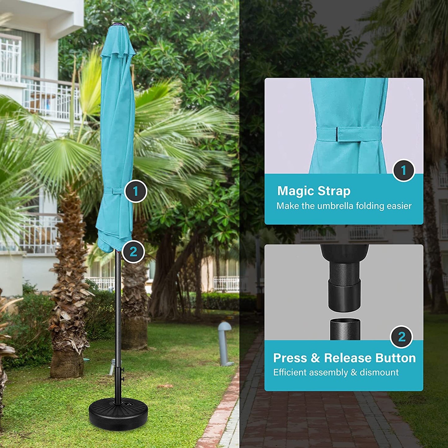 Turquoise Patio Umbrella with Easy Tilt and Crank