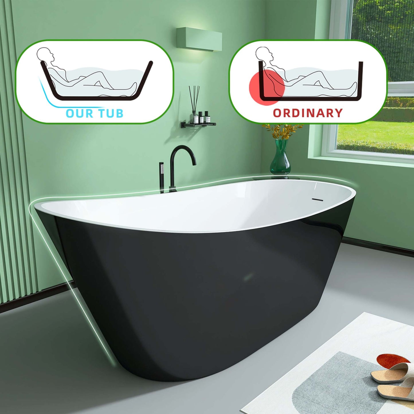 Sleek Oval Soak Tub - Stylish Adjustable Freestanding Bathtub with Easy Drain